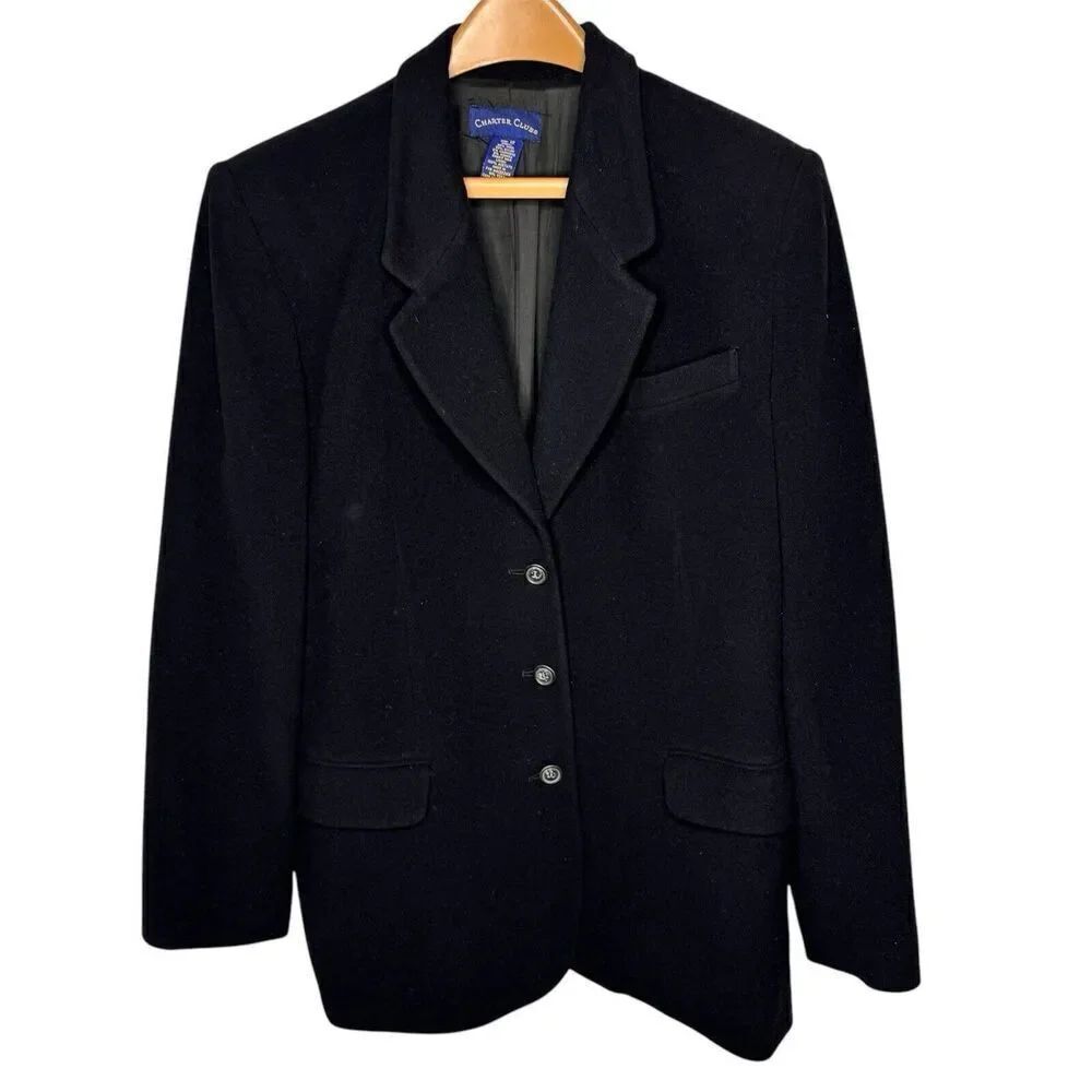 Charter Club Sz 12 Wool Cashmere Angora Blend 3 Button Blazer Overcoat Luxury